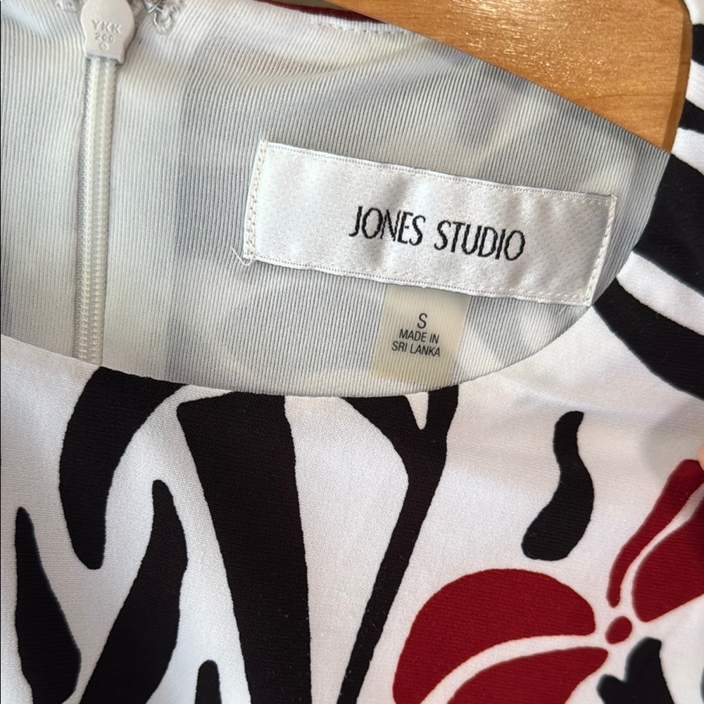Jones Studio Floral Sleeveless Dress - Black, White, and Maroon - Picture 5 of 14
